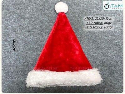 Nón Noel vải nhung xịn viền lông thú [Cao cấp - ĐK 32cm] NON-X-05